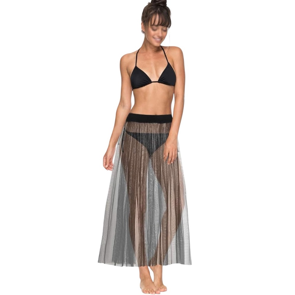 Forever 21 Black Sheer Mesh Tulle Maxi Midi Skirt Size Small